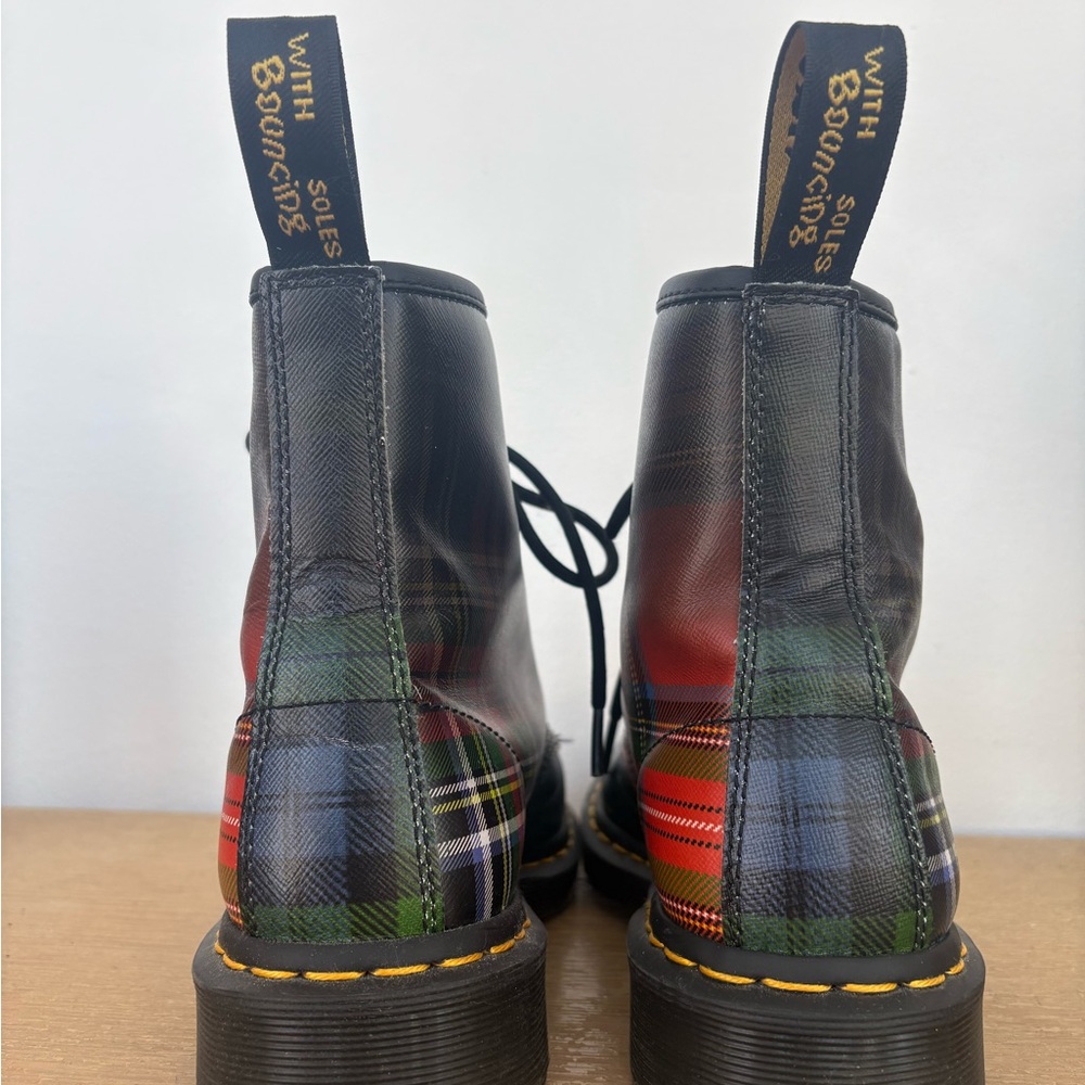 Dr. Martens Plaid Leather Lace-Up Boots in Green, Red & Black - Picture 4 of 6